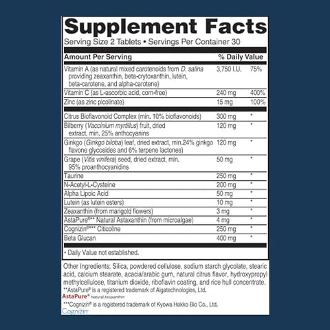 Fórmula Avançada para a Visão, Suporte para a Função Ocular, Vitaminas para os Olhos, Luteína, Zeaxantina, Vitamina A, C, Zinco, Livre de Glúten, Sem Lactose - Advanced Bionutritionals