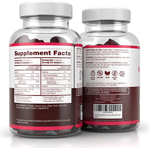 Purify Life - Potente Horny Goat Weed para Homens e Mulheres (Máxima Potência Mastigáveis 800mg), Gomas de Extrato de Horny Goat Weed para Gerenciamento de Energia, Desempenho e Resistência – Vegano, Sem Glúten, Natural