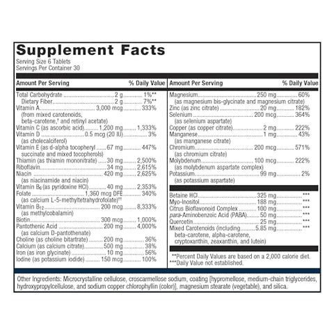 Multigenics – Fórmula Ótima de Vitaminas/Minerais em Comprimidos de Liberação Rápida – 30 Porções - Metagenics
