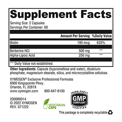 ALAmax Protect – Complexo de Suplemento de Berberina e ALA – Ácido Alfa-Lipóico com Berberina HCI Biotina para Apoiar a Saúde Cardiometabólica (120 Cápsulas) - XYMOGEN