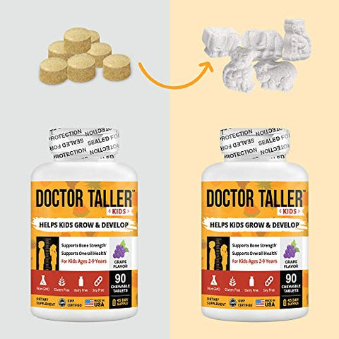 NuBest - Doctor Taller Kids – Multivitaminas Infantis, Vitaminas para Crianças – Fortalecimento Ósseo, Imunidade Reforçada com Cálcio, Multivitaminas para Idades de 2 a 9 – Sabor Uva – 90 Veganas