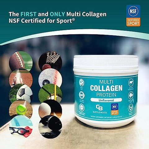 CB Supplements - Colágeno Multi Certificado NSF para Esportes em Pó – Suporte Ósseo, Pele, Cabelo e Articulações | Suplemento de Colágeno Hidrolisado (58 Porções – Embalagem de 1 unidade, Sem Sabor)