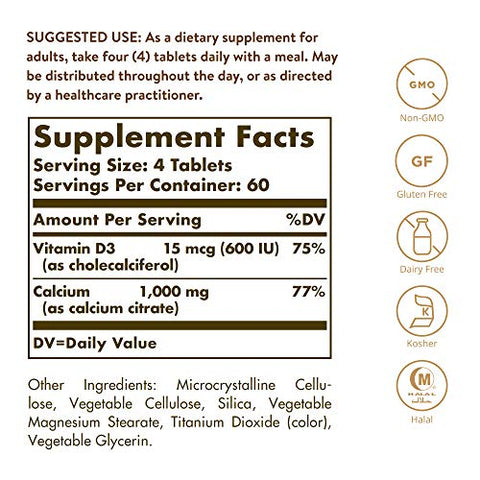 SOLGAR - Solgar Cálcio Citrato com Vitamina D3, 240 Comprimidos – Promove Ossos Saudáveis
