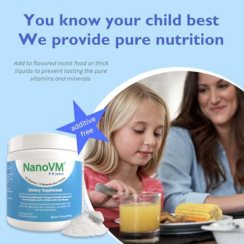 NanoVM - Multivitamínico Infantil em Pó Sem Alergênicos, 4-8 Anos, 14 Vitaminas, Sabor Neutro