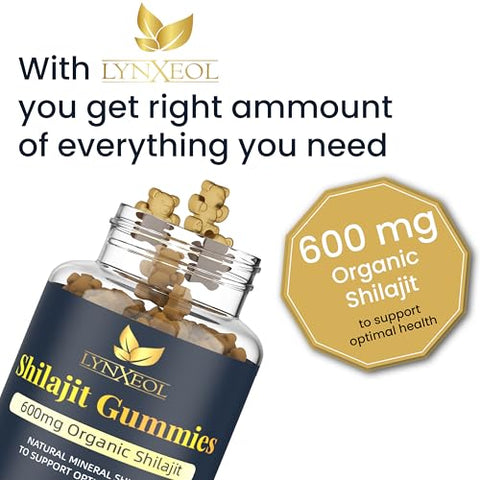 LYNXEOL - Gummies Gold Himalaia Puro Shilajit I Testado em Laboratório I Sem Açúcar I Ashwagandha, Gokshura | Ácido Fúlvico