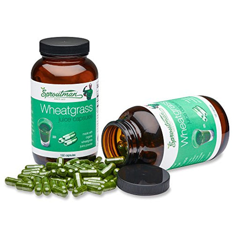 Cápsulas de Pó de Suco de Capim de Trigo Orgânico por Sproutman – 100% Puro Capim de Trigo – Auxilia a Digestão – Rico em Vitaminas, Antioxidantes, Clorofila, Enzimas, Minerais