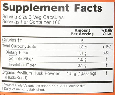 NOW Foods - Now Psyllium Husk Caps – Fibra Natural para Digestão Saudável – 100 Cápsulas