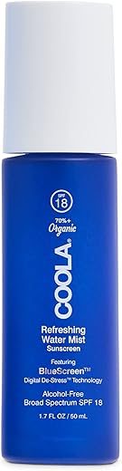 COOLA Orgânico Hidratante Facial em Spray com Água Refrescante e FPS 18, Protetor Solar Facial Testado por Dermatologistas com Tecnologia Digital Anti-Stress BlueScreen Derivada de Plantas