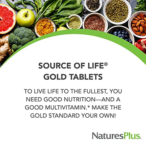 Source of Life Gold Multivitamínico – 90 Comprimidos – com Vitaminas D3, B12 – Melhor Marca de Produto - Natures Plus