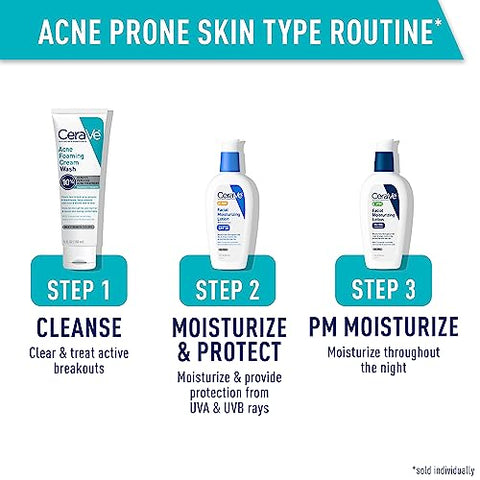 Creme de Limpeza Espumante para Acne | Suave para Rosto e Corpo com Ácido Salicílico 10%%, Ácido Hialurônico e Niacinamida | Tratamento para Acne que Elimina Espinhas, Cravos - CeraVe