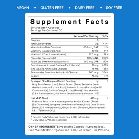 Clear Skin – Suplemento para Acne em Mulheres, Testado Clinicamente para uma Pele Mais Clara e Suave, Fórmula Médica, Vegano – 1 Mês de Fornecimento - Nutrafol