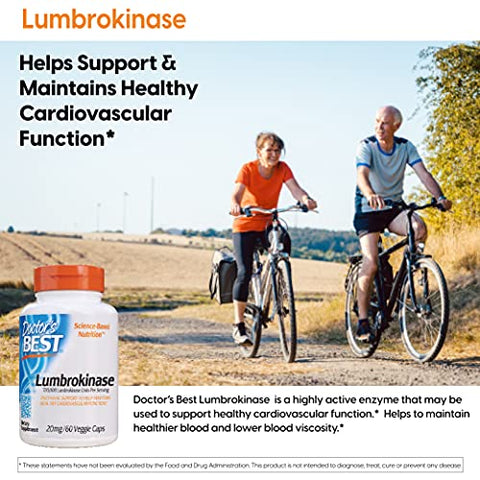 Doctor's BEST - Doctor’s Best Lumbrokinase Suporte Cardiovascular Saúde Circulatória Fluxo Sanguíneo Enzimas, 20 mg, 60 Comprimidos