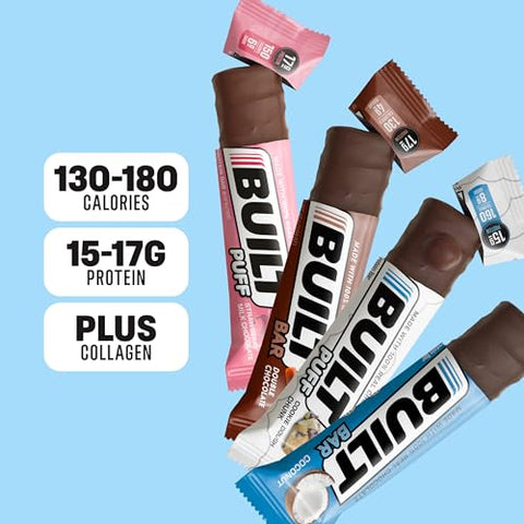 Built Bar - Pacote Variado de Barras de Proteína Built, Barras de Alta Proteína de 17g, Lanches Proteicos para Levar