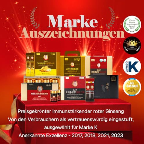 JUNGWONSAM - 6 Anos de Extrato de Ginseng Vermelho Coreano 365 | 100 Sticks | Vegano | 7mg de Ginsenosídeos por Stick | Energia, Concentração, Fadiga, Suporte Imunológico | Suplemento Diário de Vitalidade para Homens