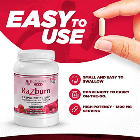 BioSource Labs - Razburn – Pílulas Termogênicas Premium com Ingredientes Premium, Cafeína, 60g