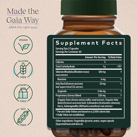Adrenal Health Daily Support – com Ashwagandha e Manjericão Sagrado | Fórmula Diária para Apoio Adrenal | 60 cápsulas - Gaia Herbs