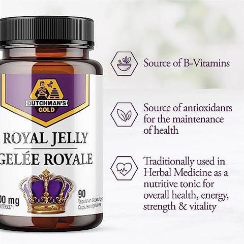 Dutchman's Gold - Dutchman’s Gold Royal Jelly 1000 mg – 90 cápsulas | Mel Real Holandês | Aumente sua vitalidade e bem-estar | Embalagem de 90 cápsulas | Alta concentração de 1000 mg | Produto de qualidade | Frete grátis