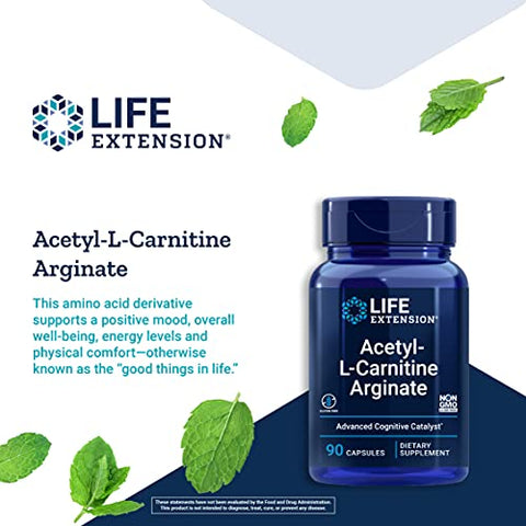 Suplemento de Carnitina Avançada Acetyl-L-Carnitine Arginate da Life Extension para Memória, Cognição e Energia Celular