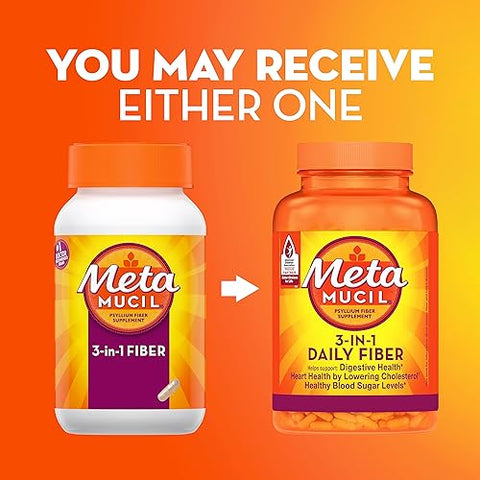 Fibra de Casca de Psyllium, 3 em 1 para Saúde Digestiva, à Base de Plantas, 100 Cápsulas (Pacote com 2) - Metamucil