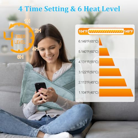 COCOBELA - Aquecedor Elétrico para Alívio de Dor nas Costas – Almofada Térmica para Cólicas Menstruais, Dor Lombar, Pescoço e Ombros – Desligamento Automático de 6 Horas – Almofada Aquecida 12×24 – Cinta Ajustável de 20″ – 4 Níveis de Ajuste