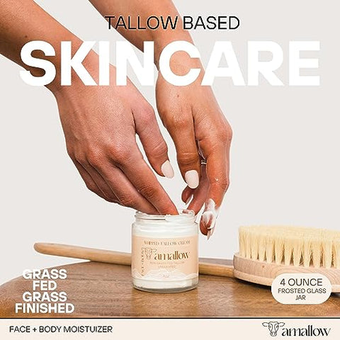Amallow - Tallow de Carne 100%% Grass Fed para Cuidados com a Pele – Rosto e Corpo – Hidratante Batido para Pele Sensível – Loção Natural 100%%, 120 ml (Sem Perfume)