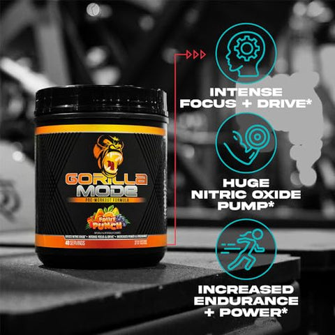 Gorilla Mind - Gorilla Mode Pre Workout 800g – Bomba Muscular · Foco Incrível · Energia · Potência – L-Citrulina, Creatina, L-Tirosina, Betaína, Hydroprime®, Alpha-GPC, 400mg Cafeína, Huperzine A