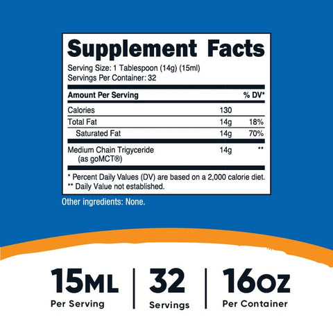 Óleo MCT C8 473ml – Keto, Paleo, Não-OGM - Nutricost