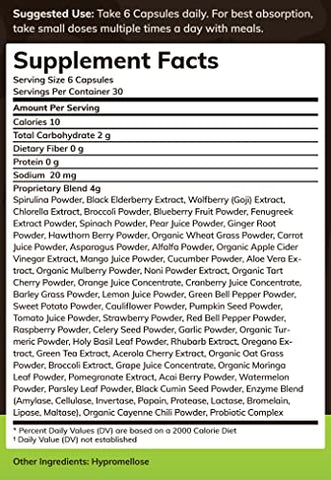 Texas SuperFood - Original Superfood Capsules – Reds and Greens, Suplemento Alimentar Natural, Sem Transgênicos, Sem Glúten, Vegano, Sem Soja, 180 Cápsulas