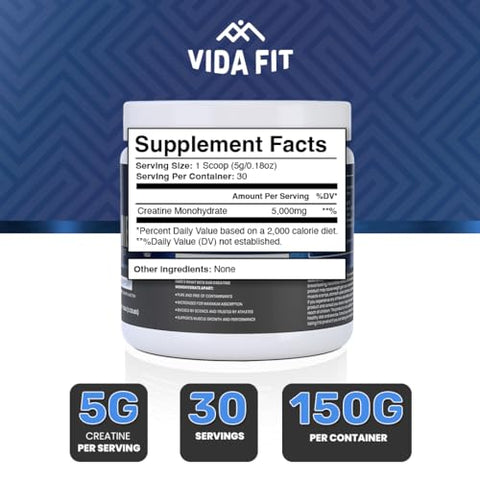 Vida Fit - Creatina Vegana em Pó 150g – Monohidratada e Micronizada – Pura Creatina para Mulheres
