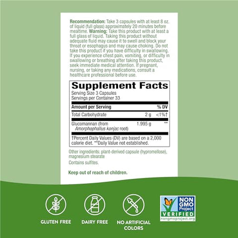 Nature's Way - Glucomannan Premium Herbal da Raiz de Konjac – 1.995 mg por porção, 100 Cápsulas Vegetais | Nature’s Way