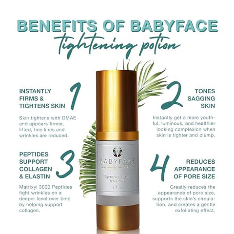 Soro Instantâneo Babyface – Extra Forte 8% DMAE para Máximo Firmamento, Refinamento de Poros, Firmeza Facial, Anti-Envelhecimento. Levanta, Suaviza, Renova Pele Opaca (1.3 ml)