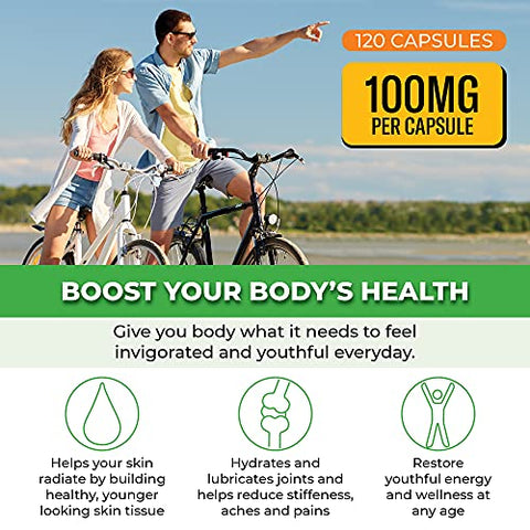 Cápsulas Vegetais de Ácido Hialurônico – 120 Cápsulas – 100mg Ácido Hialurônico Dietético 50mg Vitamina C Articular - ForestLeaf
