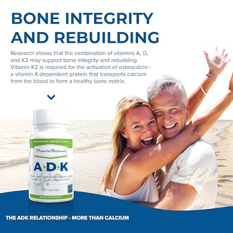 Suplemento Vitamínico ADK: Vitamina A, Vitamina D3 5000 UI e Vitamina K2 MK-7, Suporte à Saúde Óssea – Vitamina ADK Pura D3 K2 MK7 - Power By Naturals