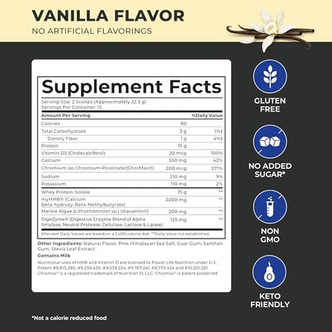 Tony Horton Proteína Whey de Alta Performance com 3000 MG de HMB, Sem Adição de Açúcar, Não-OGM, Livre de Hormônios e Antibióticos, 15 Porções (Baunilha – Nova Fórmula) - POWERLIFE