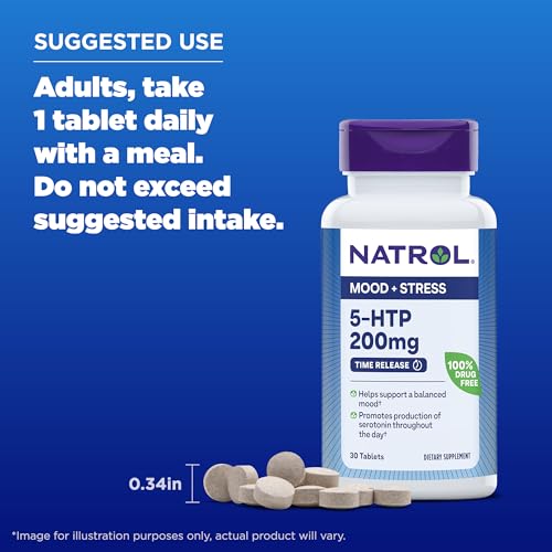 5-HTP Time Release – Comprimidos para Promover um Estado de Espírito Calmo e Relaxado, Manter uma Visão Positiva, Estimular a Produção de Serotonina, Livre de Medicamentos, Liberação Controlada, Máximo de Resultados - Natrol