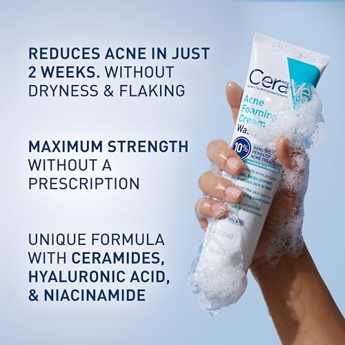 Creme de Limpeza Espumante para Acne | Suave para Rosto e Corpo com Ácido Salicílico 10%%, Ácido Hialurônico e Niacinamida | Tratamento para Acne que Elimina Espinhas, Cravos - CeraVe