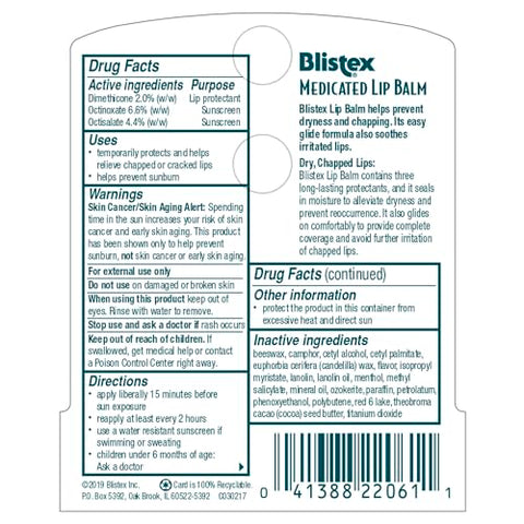 Medicated Lip Balm 0.15 oz (Pack of 24) – Prevenir Ressecamento  Blistex - Blistex