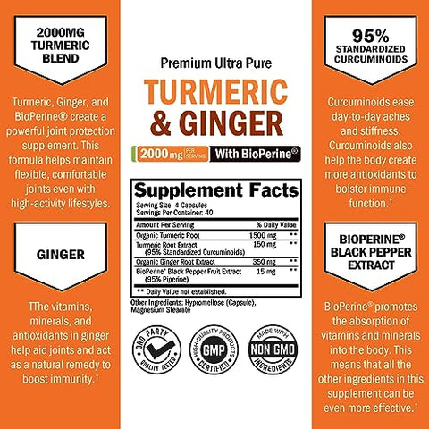 BioSchwartz - Turmeric Curcumin e Gengibre 2000mg com BioPerine para Máxima Absorção, 95%% Curcuminoides Padronizados Natural Suplemento de Cúrcuma para Articulações