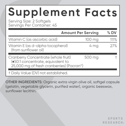 Cranberry Fruit Complex – Softgels para Suporte à Saúde do Trato Urinário – Equivalente a 25.000mg de Cranberries, Feito com Pacran - Sports Research