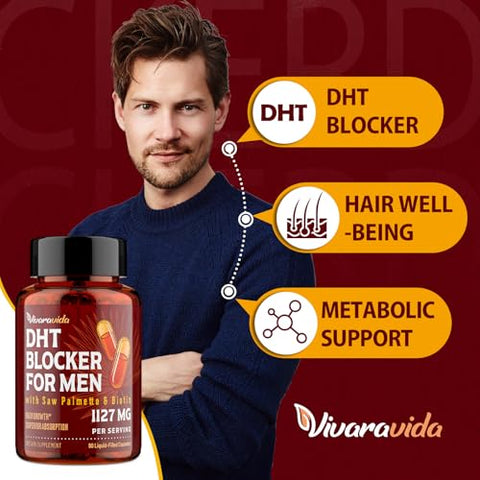 Vivaravida - Bloqueador de DHT para Homens | Suplemento para Crescimento Capilar com Saw Palmetto