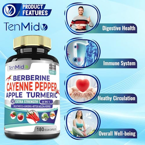 Tenmido - Cápsulas de Extrato de Pimenta Caiena 6050mg, 180 Cápsulas – Marca Cayenne Pepper