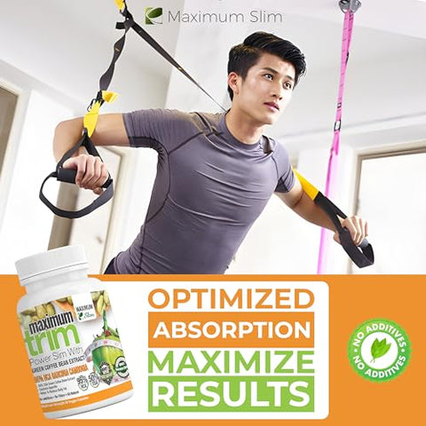 Fórmula Mais Eficaz MaximumTrim Garcinia CAMBOGIA com Extrato de Café Verde – Perda de Peso Natural, Supressor de Apetite – 100% Eficiente – 60 cápsulas - Maximum Slim