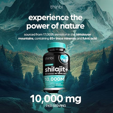 Artnaturals - Thinbi Pure Himalayan Shilajit 10000mg – Cápsulas Orgânicas de Máxima Potência 90 Unidades com Ácido Fúlvico