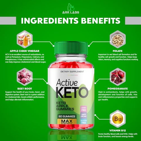 Active Keto ACV Gummies – Gomas de Keto Ativas com Vinagre de Maçã, Gomas de Keto Ativas com ACV para Cetose – Vegano, Não GMO – Fórmula Avançada Cetogênica (1 Pacote) - Ark Labs