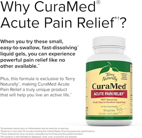 CuraMed Acute Relief – 120 Cápsulas Líquidas – com BCM-95 Curcumina, BOS-10 Boswellia – Melhor Marca de Produto - Terry Naturally