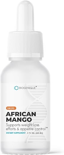 Biogenique - African Mango Liquid Drops – Supressor de Apetite para Perda de Peso, Controle de Desejos, Estimulante de Metabolismo e Energia, 60ml – Produto Sublingual – Fabricado nos EUA