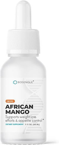 Biogenique - African Mango Liquid Drops – Supressor de Apetite para Perda de Peso, Controle de Desejos, Estimulante de Metabolismo e Energia, 60ml – Produto Sublingual – Fabricado nos EUA