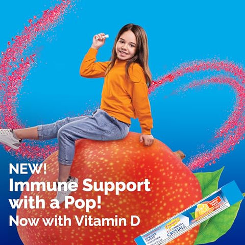 Kidz Immune Plus Crystals – Suplemento de Suporte Imunológico On-The-Go com Vitamina C, Vitamina D, Vitaminas do Complexo B, Zinco e Manganês, Sabor Tropical Punch – 28 Sachês Stick - Emergen-C