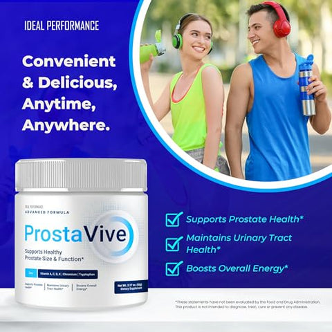 IDEAL PERFORMANCE - Fórmula Avançada em Pó Prostavive – Força Máxima, Oficial com Vitamina A, Vitamina C, Vitamina D, Zinco, Cromo, ProstaVive