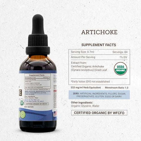 Secrets of the Tribe - Segredos da Tribo Alcachofra Orgânica USDA | Extrato Livre de Álcool, Gotas Herbais de Alta Potência | Feito com Folha Seca de Alcachofra (Cynara scolymus) Certificada 100% Orgânica 60 ml